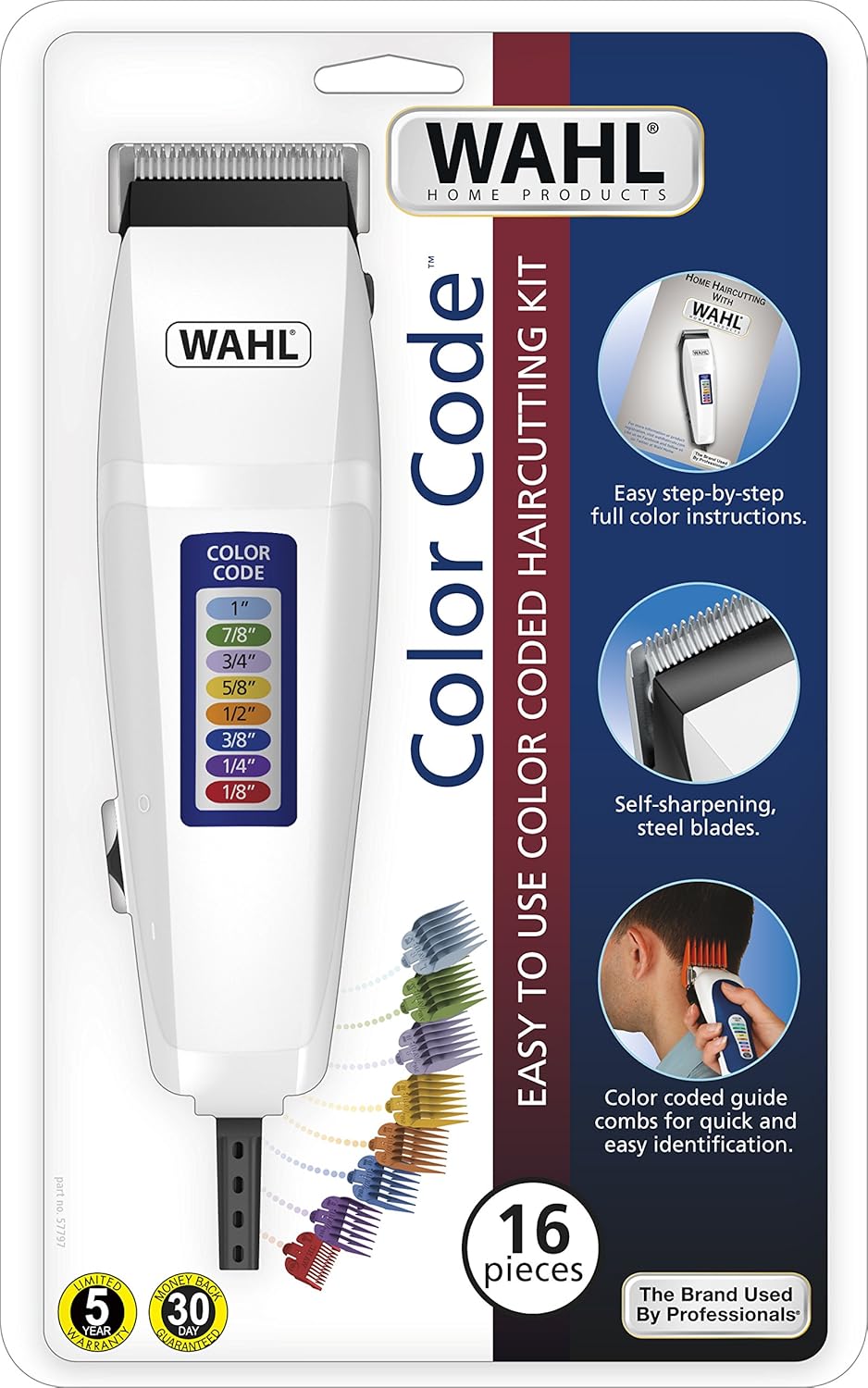 9155-100 kit de corte de pelo codificado por colores de 16 piezas Wahl
