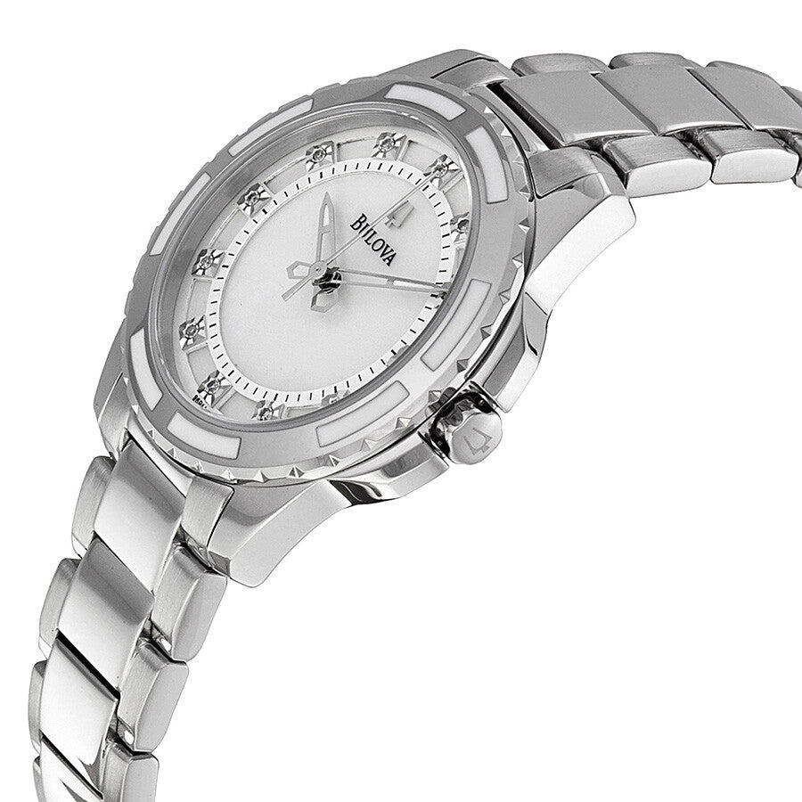 96P144 Reloj Bulova Mother Of Pearl de dama correa de metal