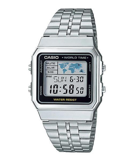 A-500 Reloj Casio para Hombre Pulsera de Metal Digital Vintage Clásico Hora Mundial