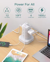 AD12T4U Regleta de Sobretensión con 12 Tomas y Puertos USB - 3 USB-A + 1 USB-C