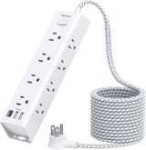 AD12W3U Addtam Cable de extensión de 15 pies con múltiples tomas, regleta de alimentación de enchufe plano con cable de 15 pies de largo, 12 tomas, 3 puertos USB (2USB C),