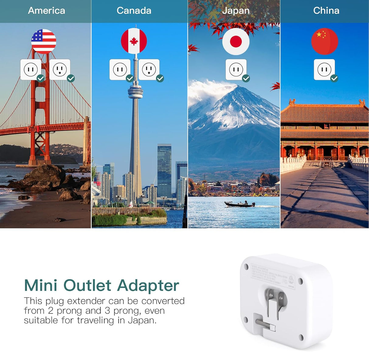AD3WC2Z Addtam Tira de alimentación protector de sobretensión, extensor de salida de viaje con 3 tomacorrientes, 4 USB (2 USB-C)