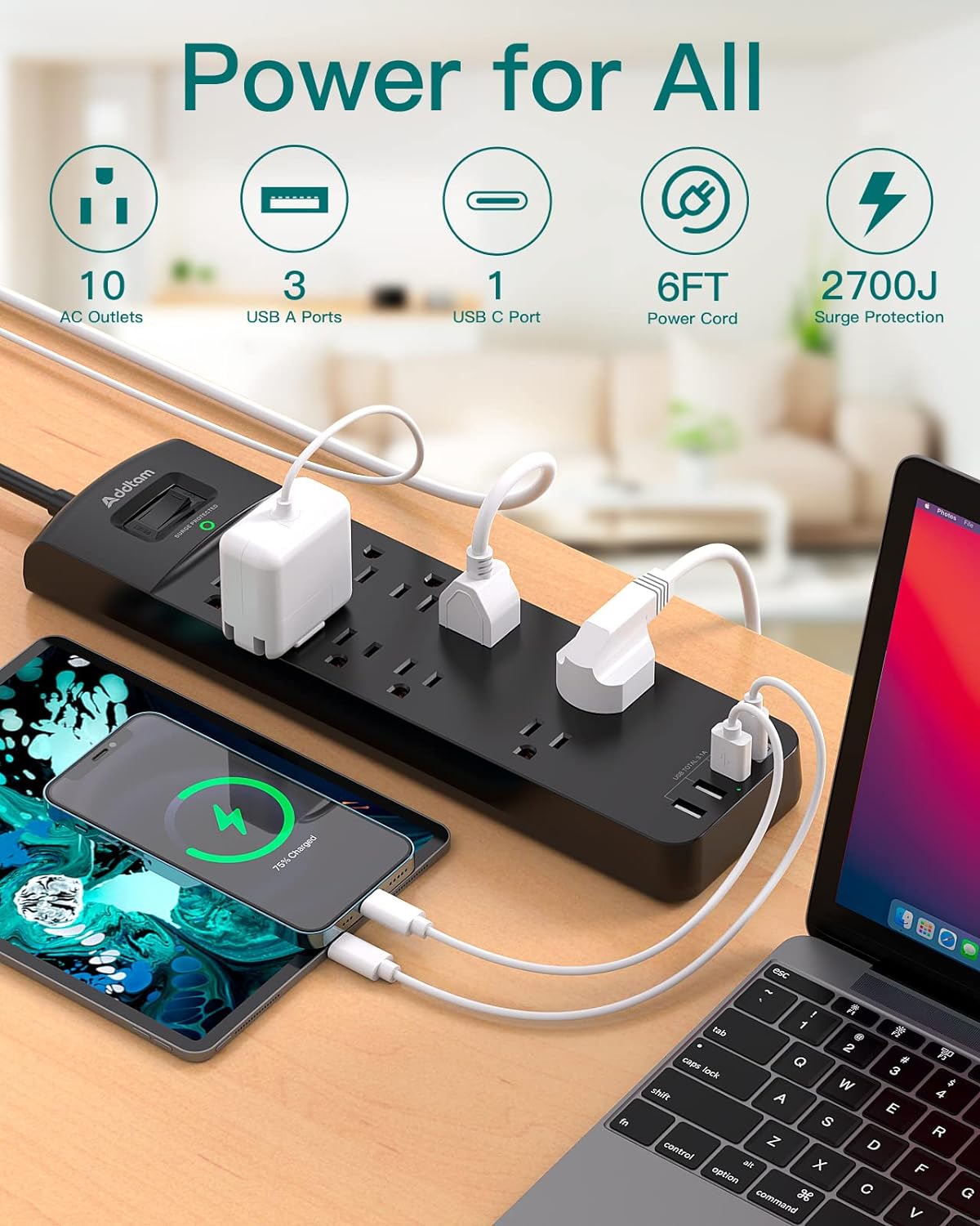 AD9008B Regleta Addtam 10 conexiones más usb a/c