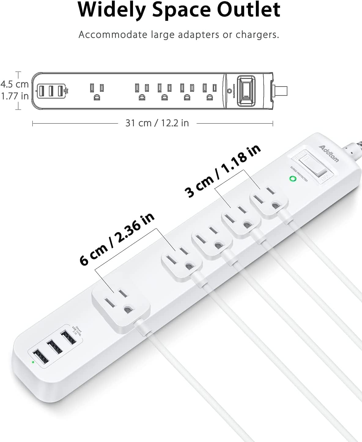 AD9110W Regleta doble Addtam 5 conexiones