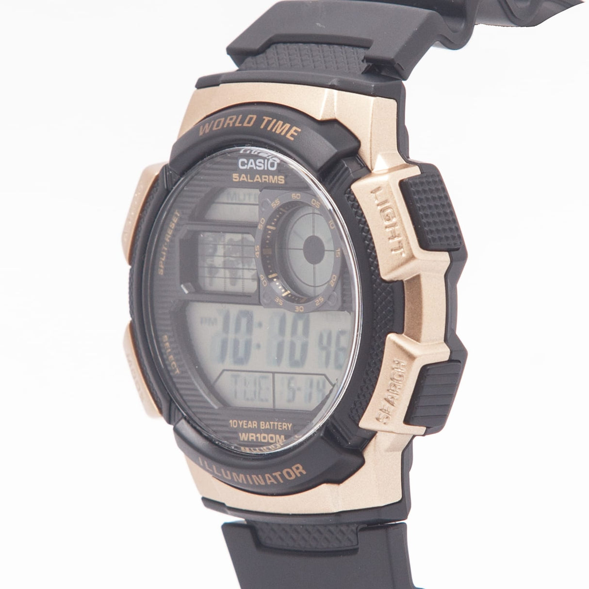 AE-1000 Reloj Casio para Hombre Banda de Goma Digital Illuminator Hora Mundial 10 Años de Batería