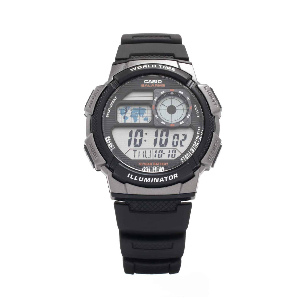 AE-1000 Reloj Casio para Hombre Banda de Goma Digital Illuminator Hora Mundial 10 Años de Batería