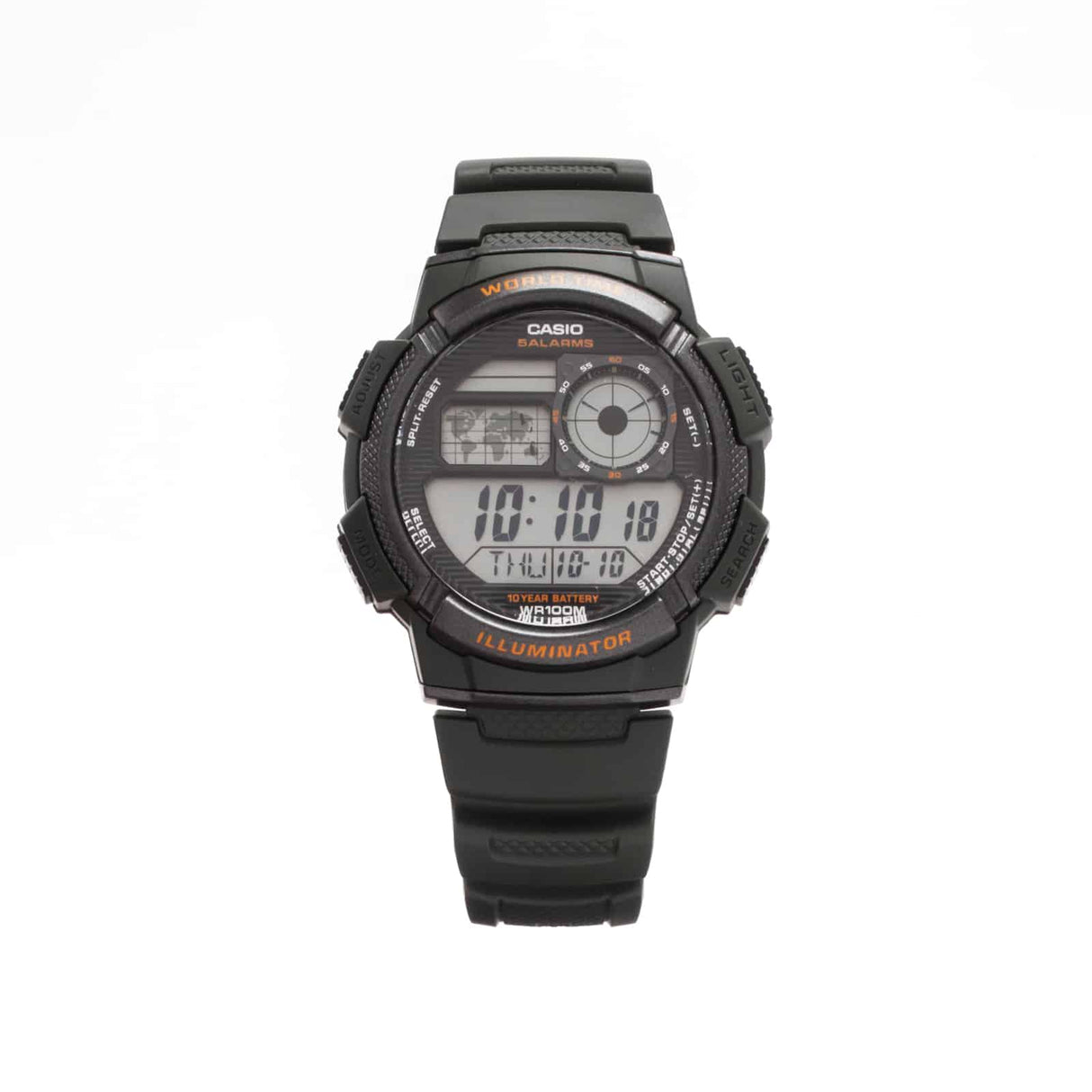 AE-1000 Reloj Casio para Hombre Banda de Goma Digital Illuminator Hora Mundial 10 Años de Batería