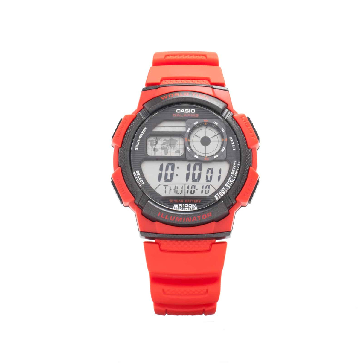 AE-1000 Reloj Casio para Hombre Banda de Goma Digital Illuminator Hora Mundial 10 Años de Batería