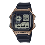 AE-1200 Reloj Casio para Hombre Pulsera de Caucho Digital Illuminator Hora Mundial 10 Años de Batería