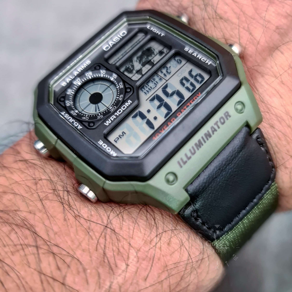 AE-1200 Reloj Casio para Hombre Pulsera de Tela Digital Illuminator Hora Mundial 10 Años de Batería