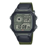 AE-1200 Reloj Casio para Hombre Pulsera de Tela Digital Illuminator Hora Mundial 10 Años de Batería
