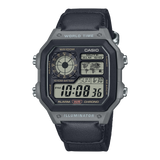 AE-1200 Reloj Casio para Hombre Pulsera de Tela Digital Illuminator Hora Mundial 10 Años de Batería