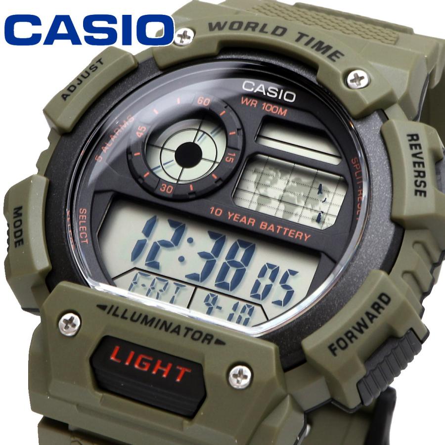 AE-1400 Reloj Casio para Hombre Pulsera de Caucho Digital Illuminator Hora Mundial 10 Años de Batería