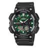 AEQ-110 Reloj Casio para Hombre Banda de Caucho Doble hora Hora Mundial, Telememo 30, 10 Años de Batería