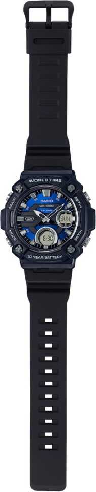 AEQ-120 Reloj Casio para Hombre Pulsera de Caucho Doble hora Hora Mundial 10 Años de Batería