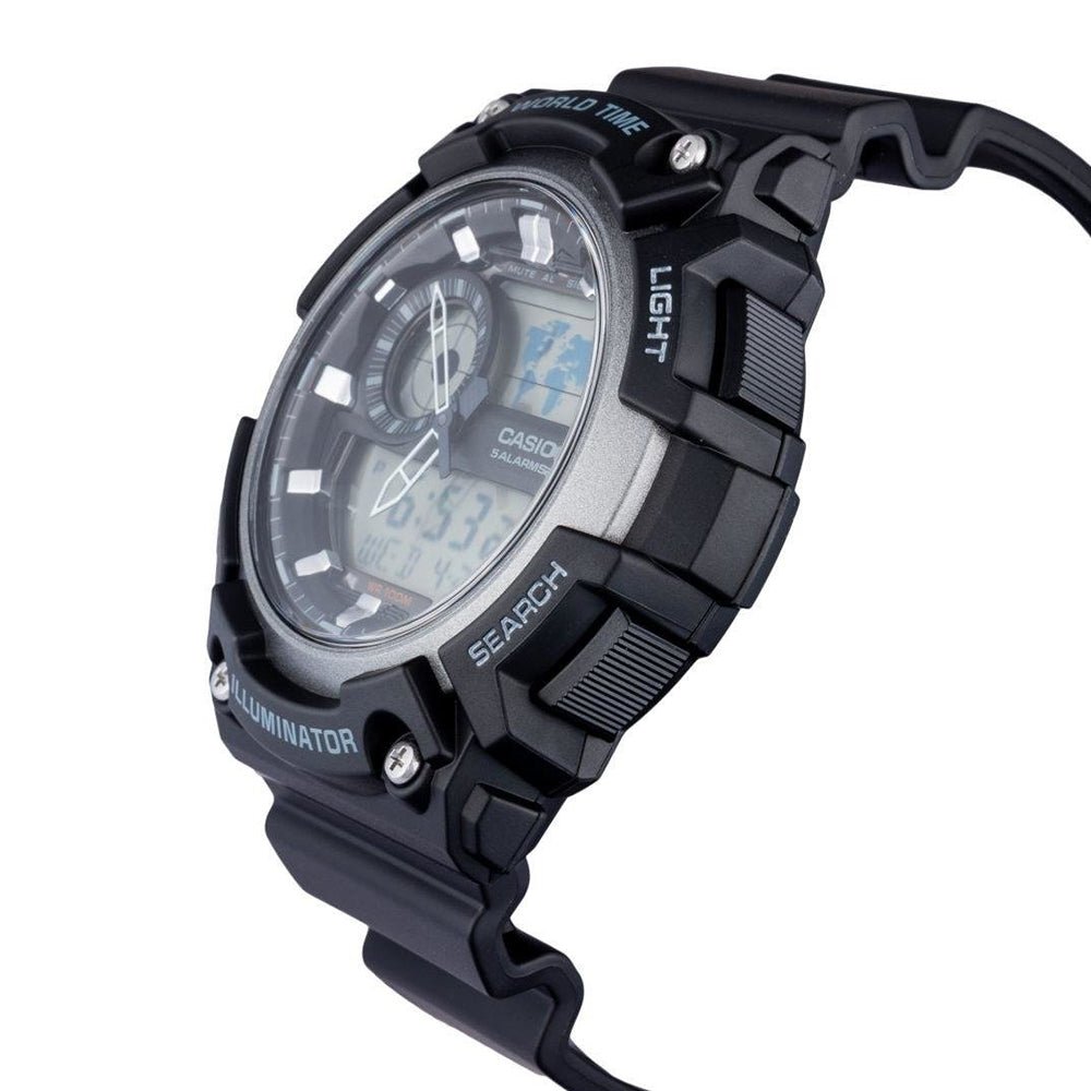 AEQ-200 Reloj Casio para Hombre Pulsera de Caucho Doble hora Illuminator Hora Mundial