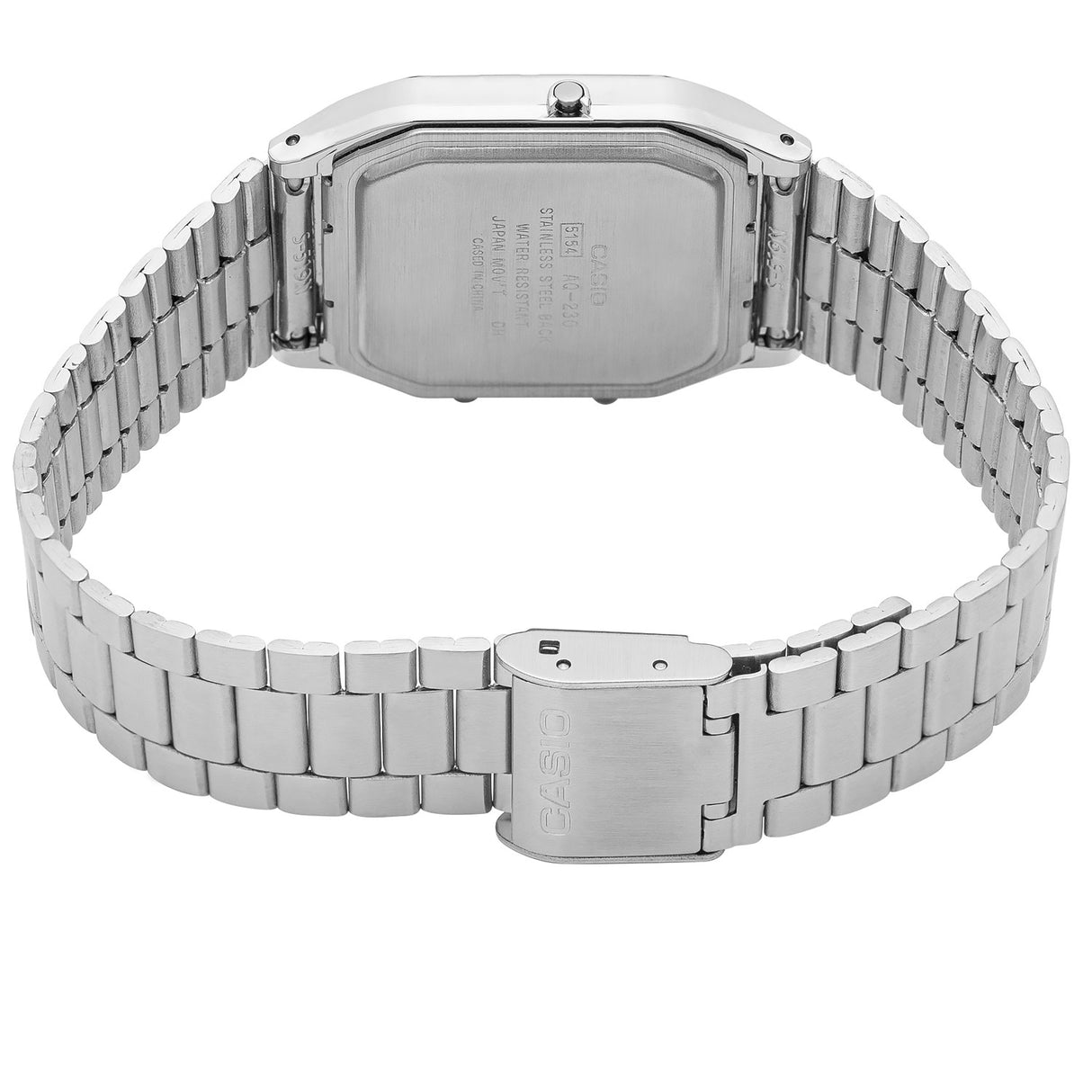 AQ-230 Reloj Casio Unisex Pulsera de Acero Inoxidable Doble hora Vintage Clásico