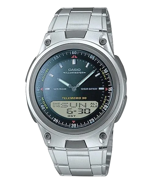 AW-80D Reloj Casio para Hombre Pulsera de Metal Doble hora Illuminator 10 Años de Batería
