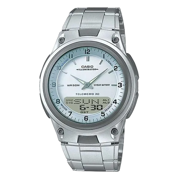AW-80D Reloj Casio para Hombre Pulsera de Metal Doble hora Illuminator 10 Años de Batería