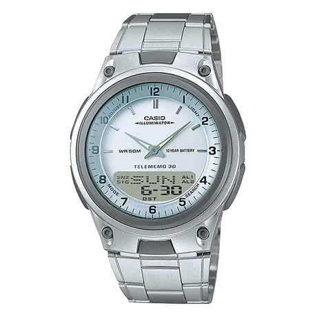 AW-80D Reloj Casio para Hombre Pulsera de Metal Doble hora Illuminator 10 Años de Batería