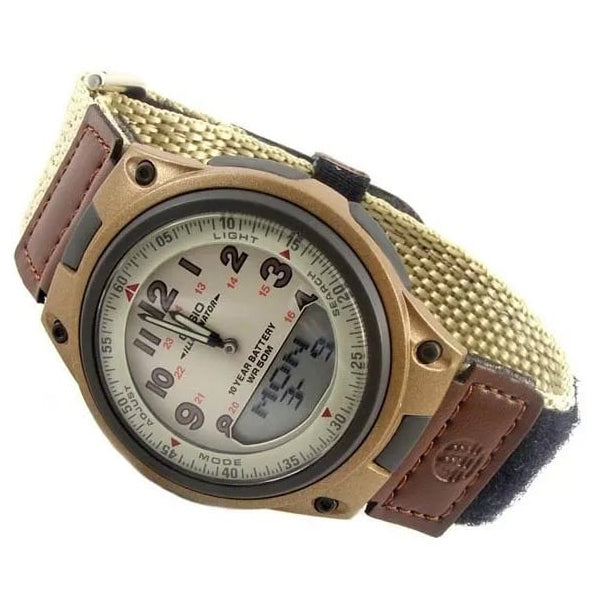 AW-80V Reloj Casio para Hombre Pulsera de tela Doble hora Illuminator 10 Años de Batería