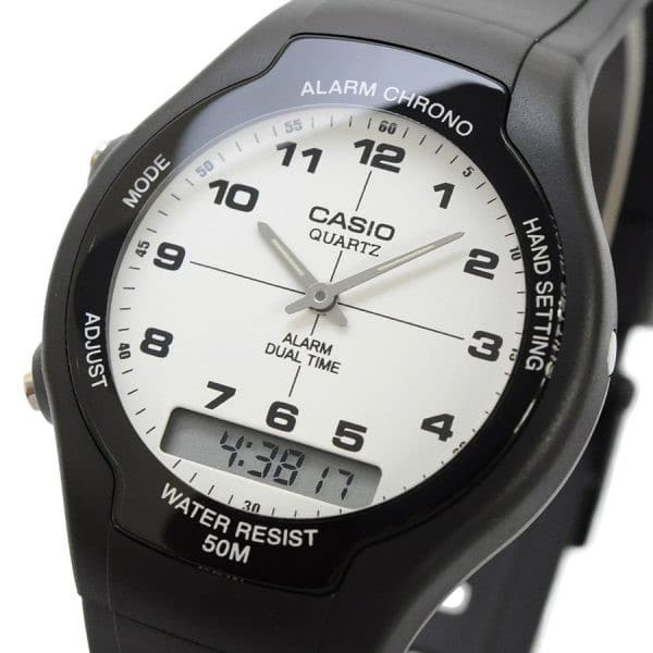 AW-90 Reloj Casio para Hombre Pulsera de Caucho Doble hora Alarma Cronómetro