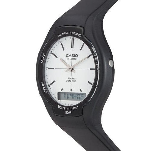 AW-90 Reloj Casio para Hombre Pulsera de Caucho Doble hora Alarma Cronómetro