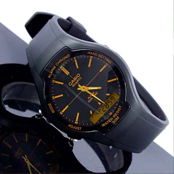 AW-90 Reloj Casio para Hombre Pulsera de Caucho Doble hora Alarma Cronómetro