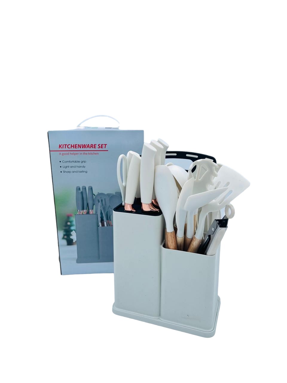 BL-09 Set de cuchillos con tabla para cortar color blanco