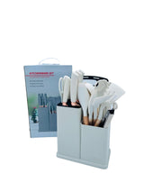BL-09 Set de cuchillos con tabla para cortar color blanco