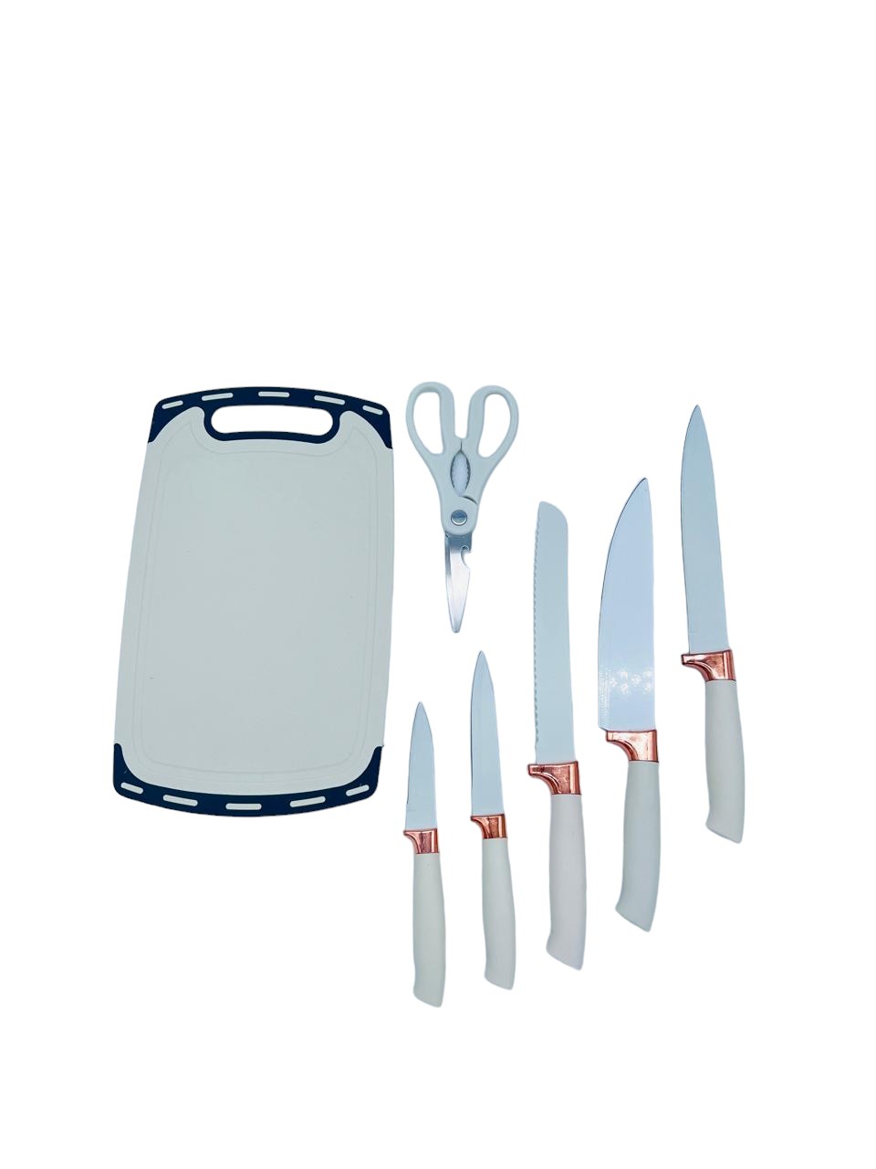 BL-09 Set de cuchillos con tabla para cortar color blanco