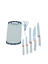BL-09 Set de cuchillos con tabla para cortar color blanco