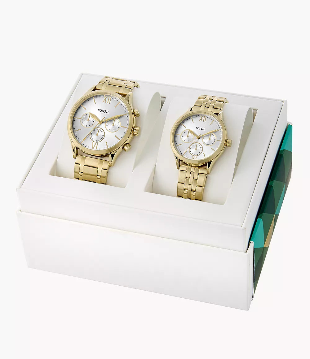 Set de relojes Fossil para pareja pulsera de metal