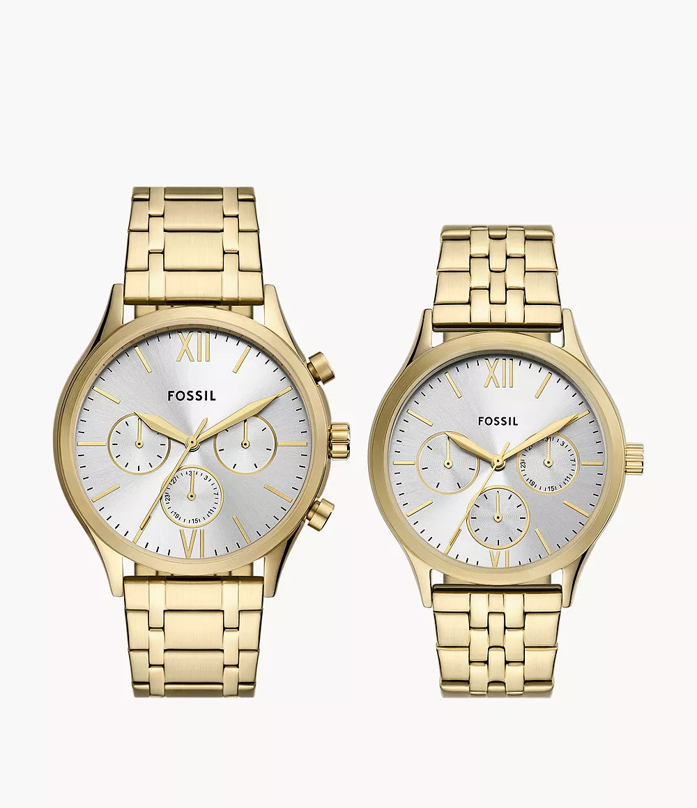 Set de relojes Fossil para pareja pulsera de metal