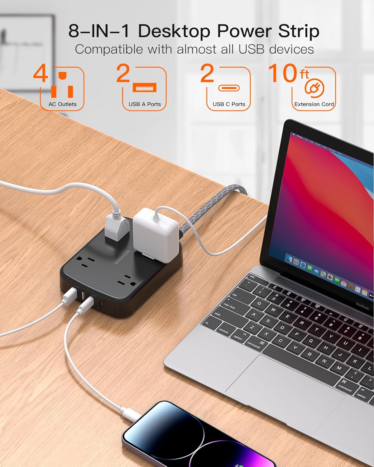BS921BL Regleta Beshon 4 tomas 4 usb a/c