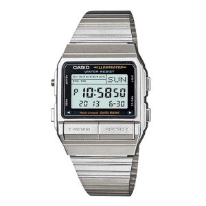 DB-380G Reloj Casio para Hombre, Mujer Pulsera de Metal Digital Illuminator Data Bank