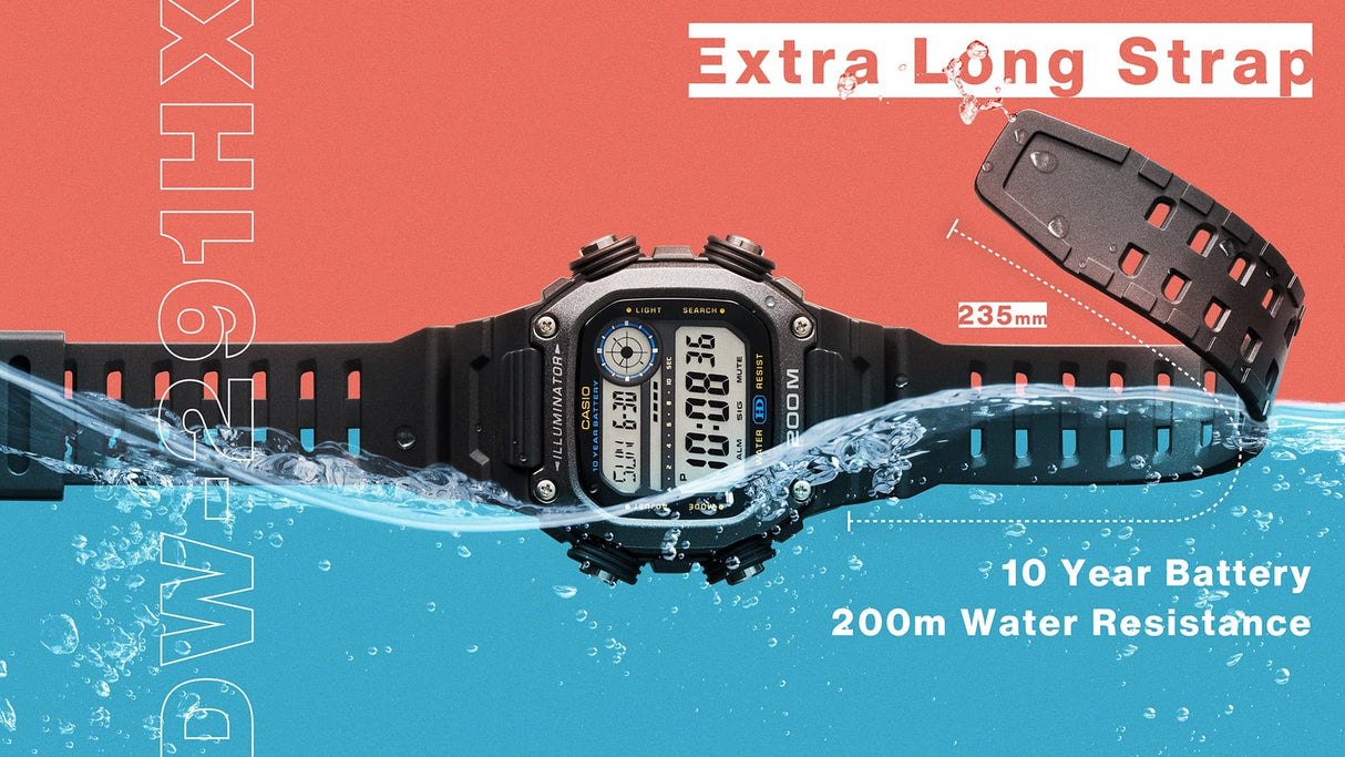 DW-291 Reloj Casio para Hombre Pulsera de Caucho Digital Illuminator 10 Años de Batería