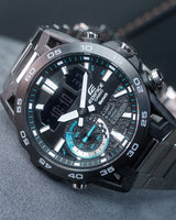 ECB-40 Edifice Reloj Doble Hora de Acero Inoxidable para Hombre con Bluetooth