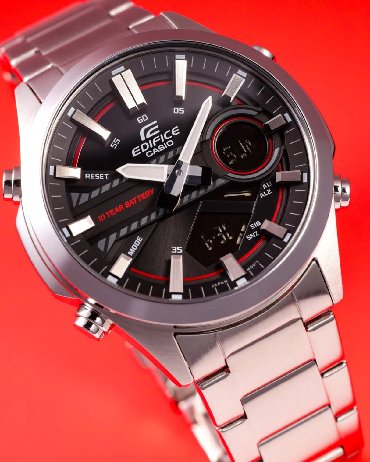EFV-C120 Reloj Edifice Para Caballero Doble hora pulsera de metal 10 años de batería