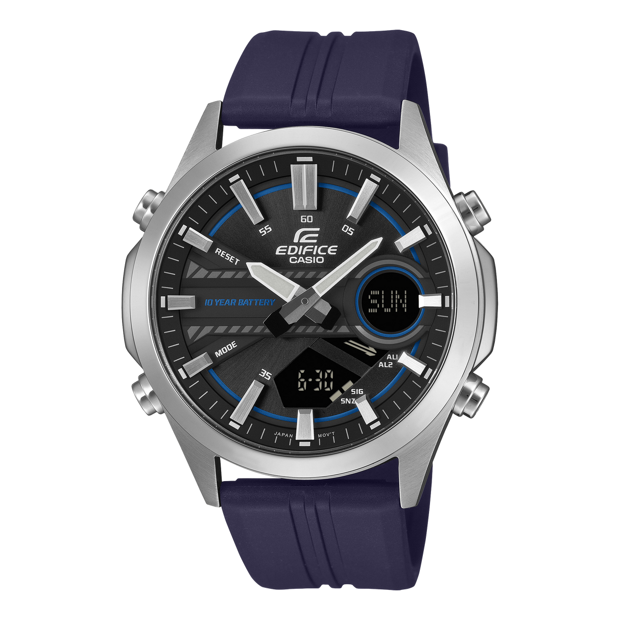 EFV-C120 Reloj Edifice Para Caballero Doble hora 10 años de batería pulsera de caucho