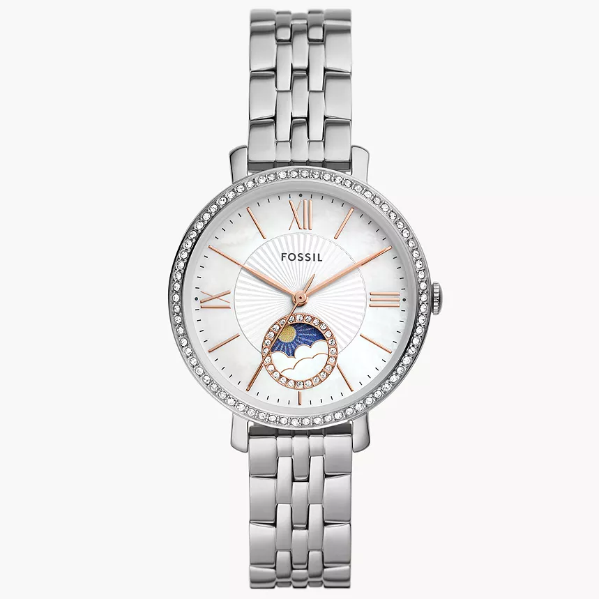Reloj Fossil Jacqueline Solar y Lunar de mujer correa de metal