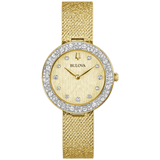98L321 Reloj Bulova Phantom Champagne Crystal de dama correa de mesh