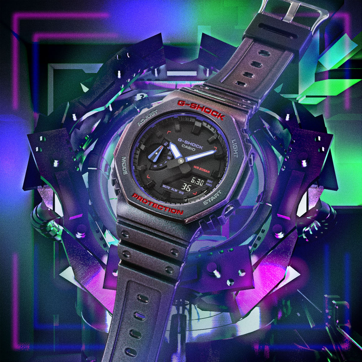 GA-2100 Reloj G-Shock Pulsera de Caucho para Hombre Doble hora