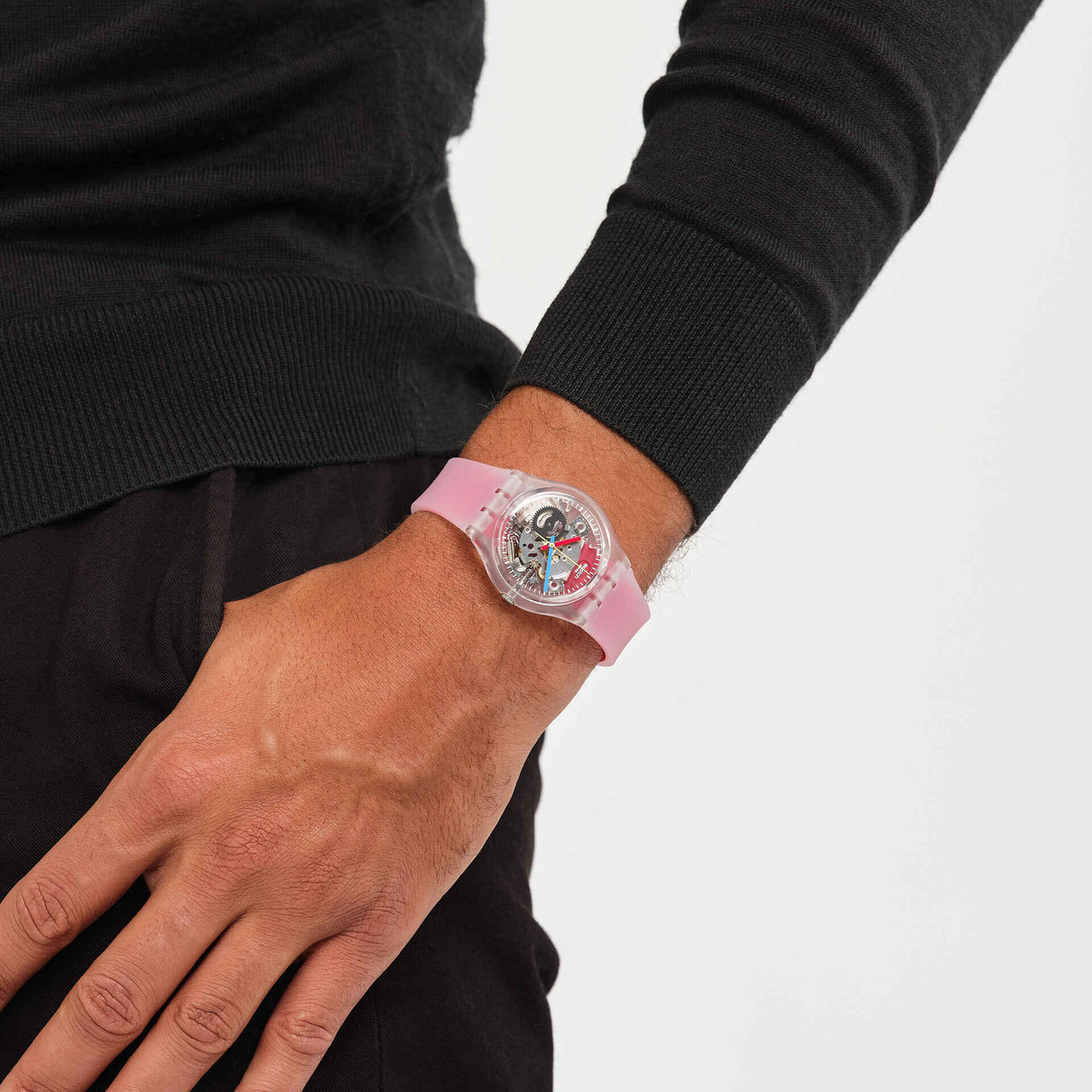 GE292 Reloj Swatch Clearly Red Striped unisex correa de resina