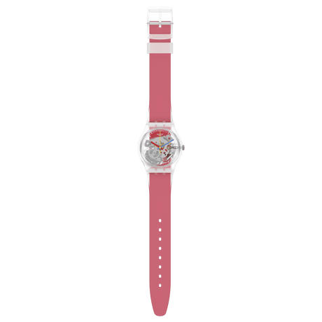 GE292 Reloj Swatch Clearly Red Striped unisex correa de resina
