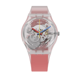GE292 Reloj Swatch Clearly Red Striped unisex correa de resina