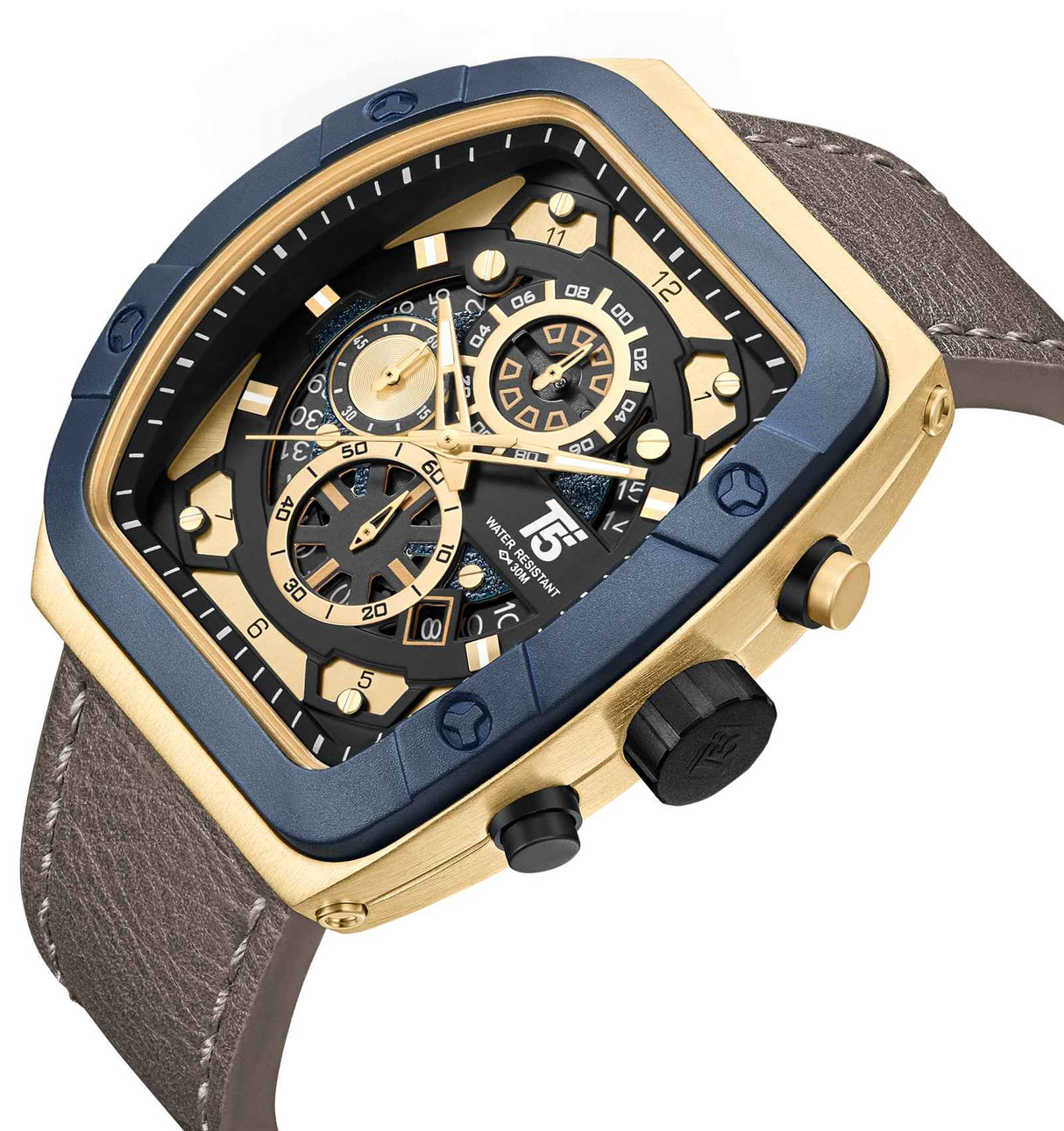 H4016G Reloj T5 para hombre pulsera de cuero