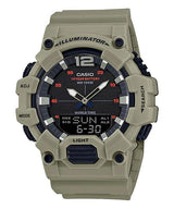 HDC-700 Reloj Casio para Hombre Pulsera de Caucho Doble hora Hora Mundial 10 Años de Batería, Illuminator