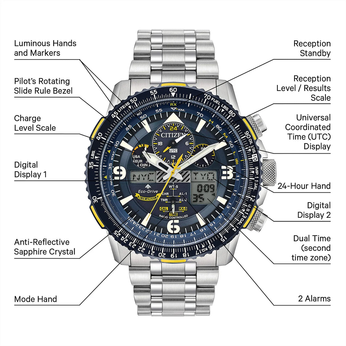 JY8078-52L Reloj Citizen Promaster Skyhawk de caballero banda de metal
