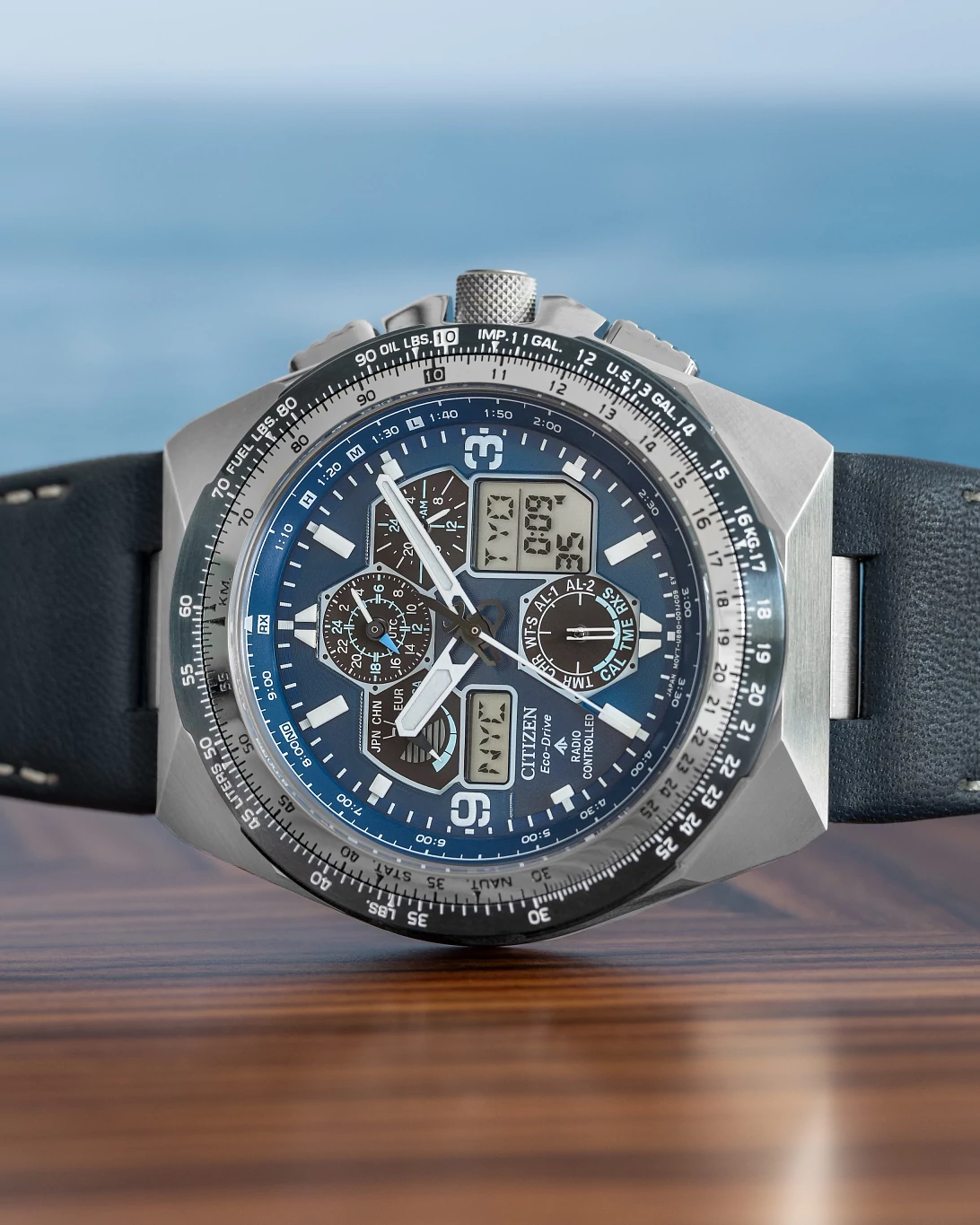 JY8148-08L Reloj Citizen Promaster Skyhawk A-T de hombre pulsera de cuero 46 mm